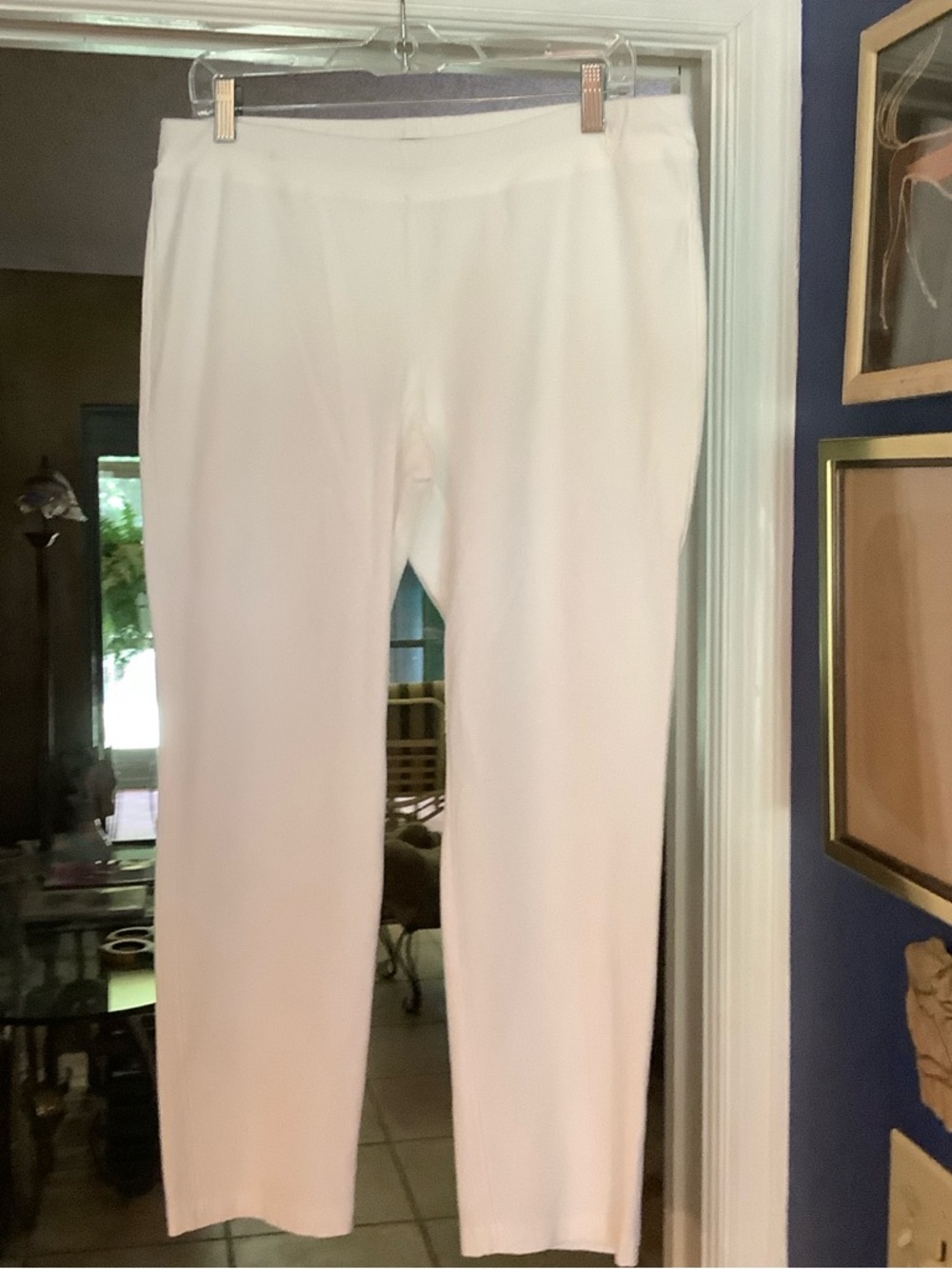 Eileen Fisher White Straight-Leg Pull-On Pants
